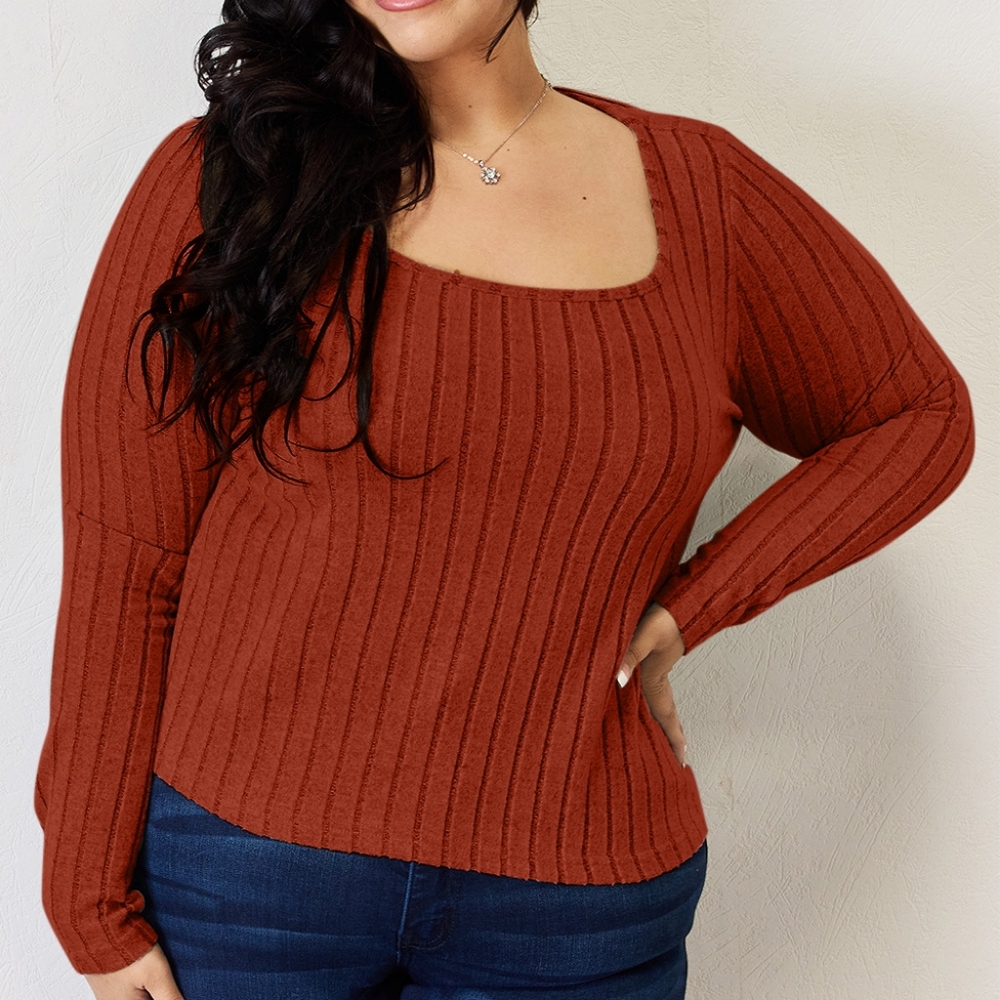Rust Ribbed Long Sleeve Top - Picture 6 of 12